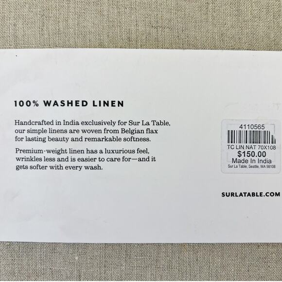 Sur La Table Washed Linen Tablecloth 70x108 Neutral Belgian Flax Handcrafted New - Picture 4 of 7